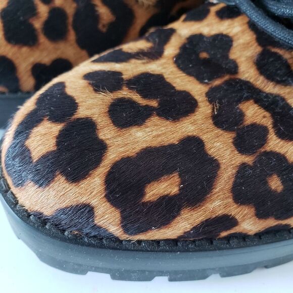 Michael Kors ROSARIO Leather Calf Hair Leopard Cheetah Combat Boots 7 7M brown - Picture 3 of 11